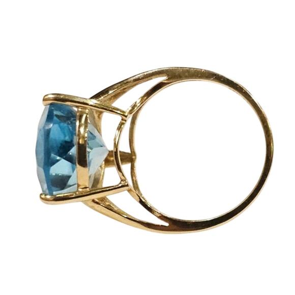 💎 Vintage 10K Gold Blue Topaz Cocktail Ring - Large Pear Cut 10 Carat Size 7 - Picture 8 of 8